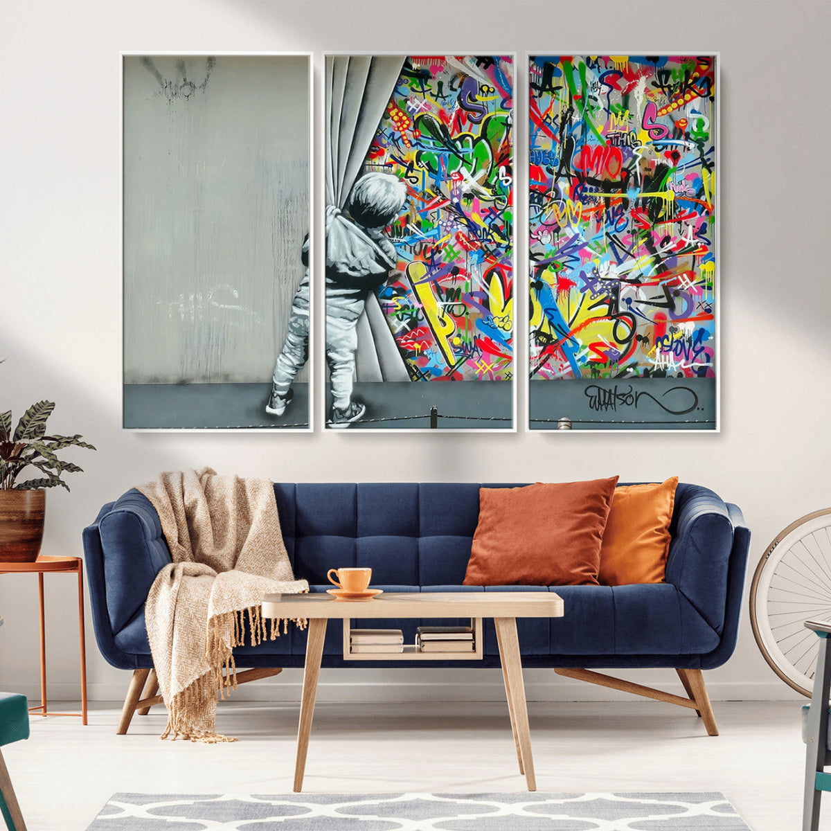 Banksy Colorful Street Graffiti Canvas Wall Art Print,