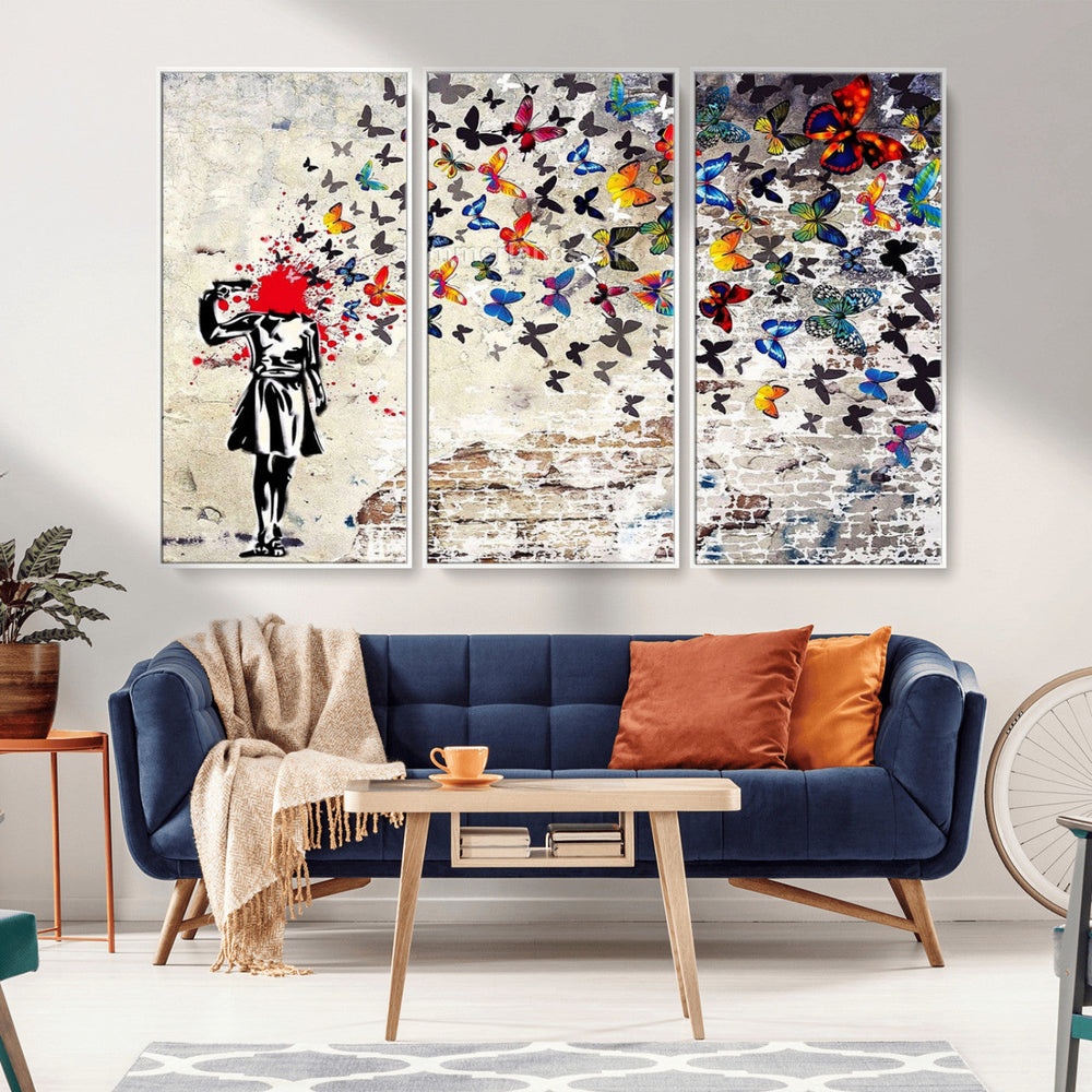 Banksy Art Butterfly Girl Explosion Canvas Art – Vibrant