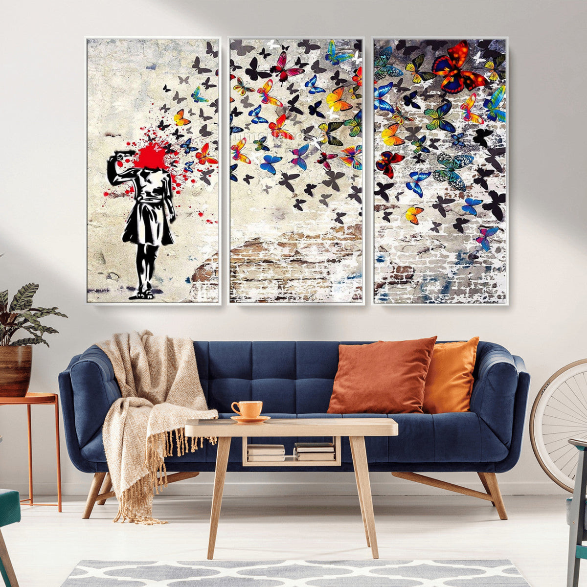 Banksy Art Butterfly Girl Explosion Canvas Art – Vibrant