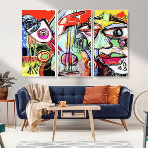Picasso Style Art Abstract Canvas Wall Art Print , Colorful
