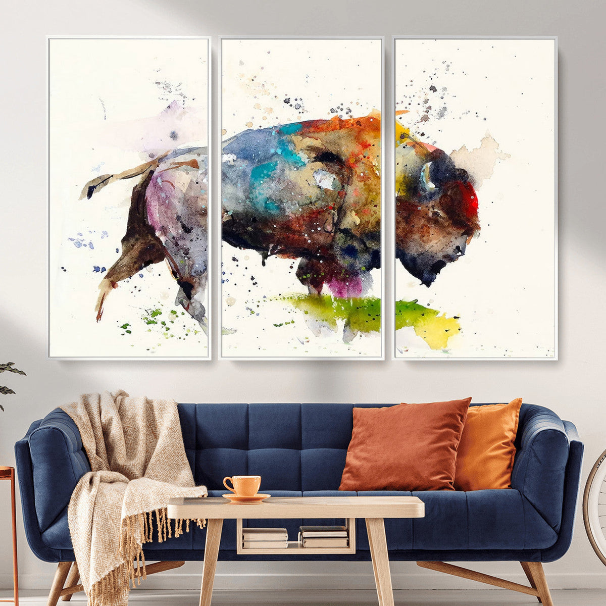 Abstract Buffalo Wall Art, Western Watercolor Bison Canvas
