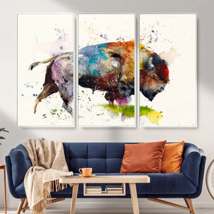 Abstract Buffalo Wall Art, Western Watercolor Bison Canvas