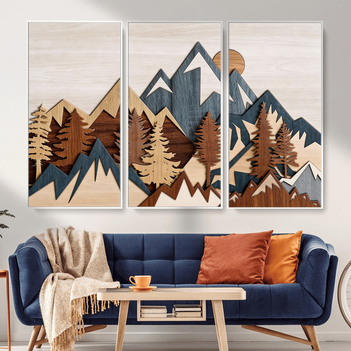 Woodland Mountain Landscape Triptych, Giclee Canvas Art for