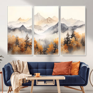 Abstract Mountain Wall Art | Misty Mountain Forest and