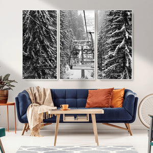 Winter Ski Lift Black and White Canvas Wall Art – Alpine