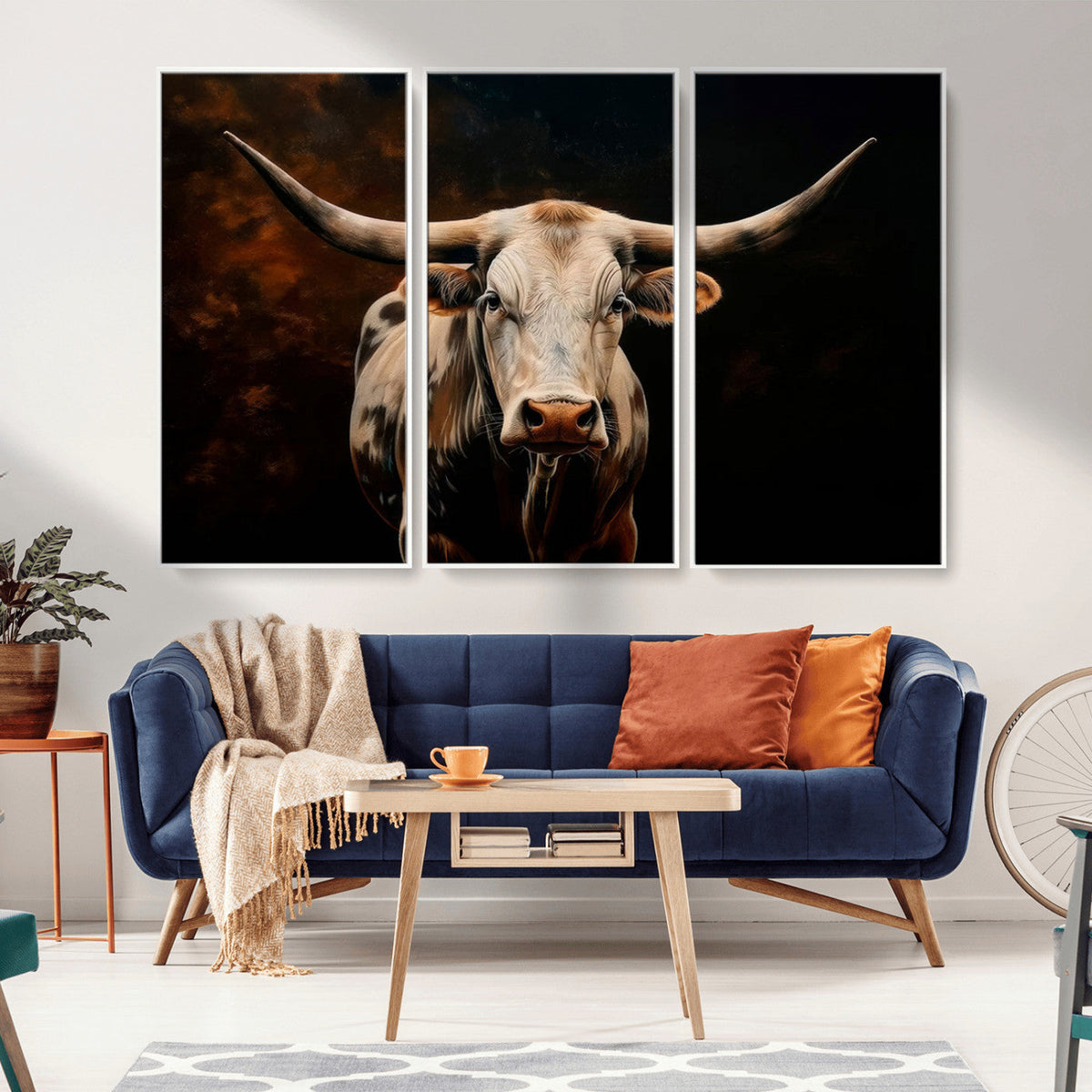Texas Longhorn Wall Art | 3-Panel Large Texas Longhorn