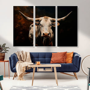 Texas Longhorn Wall Art | 3-Panel Large Texas Longhorn