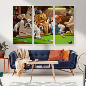 Dogs Playing Pool Canvas Wall Art Funny Gifts Dog Print