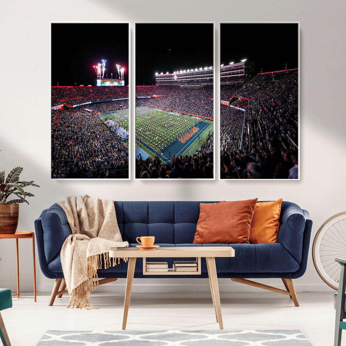 Ben Hill Griffin Stadium Night Game Triple Canvas Wall Art -