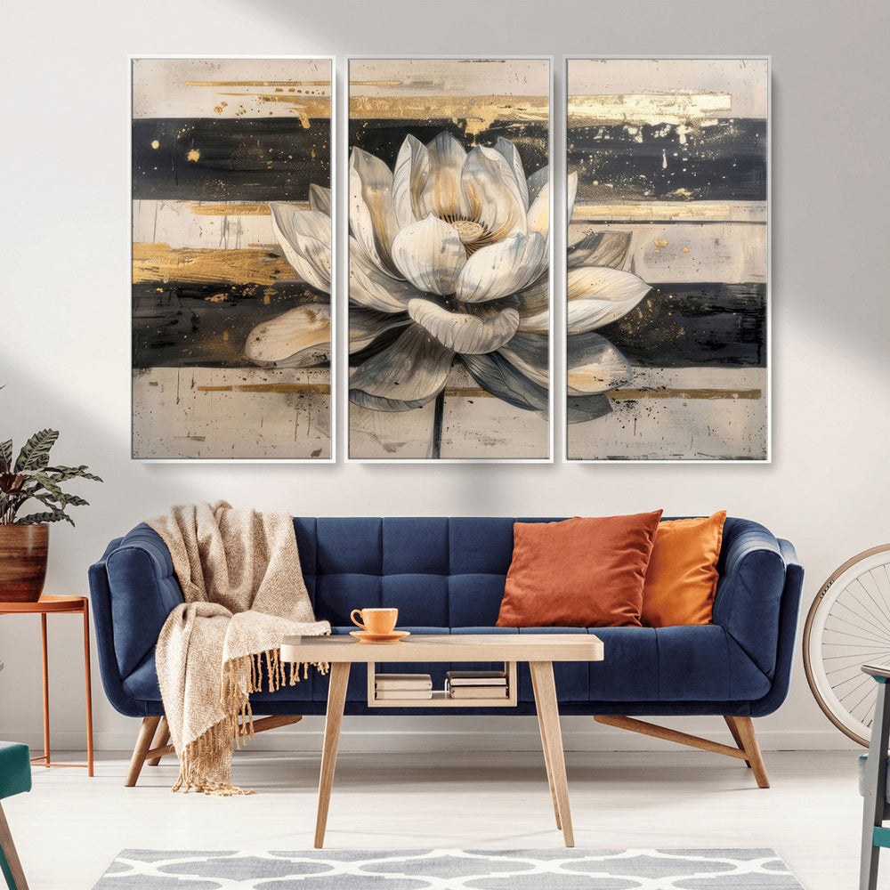 Lotus Flower Wall Art – Framed Abstract Floral Canvas