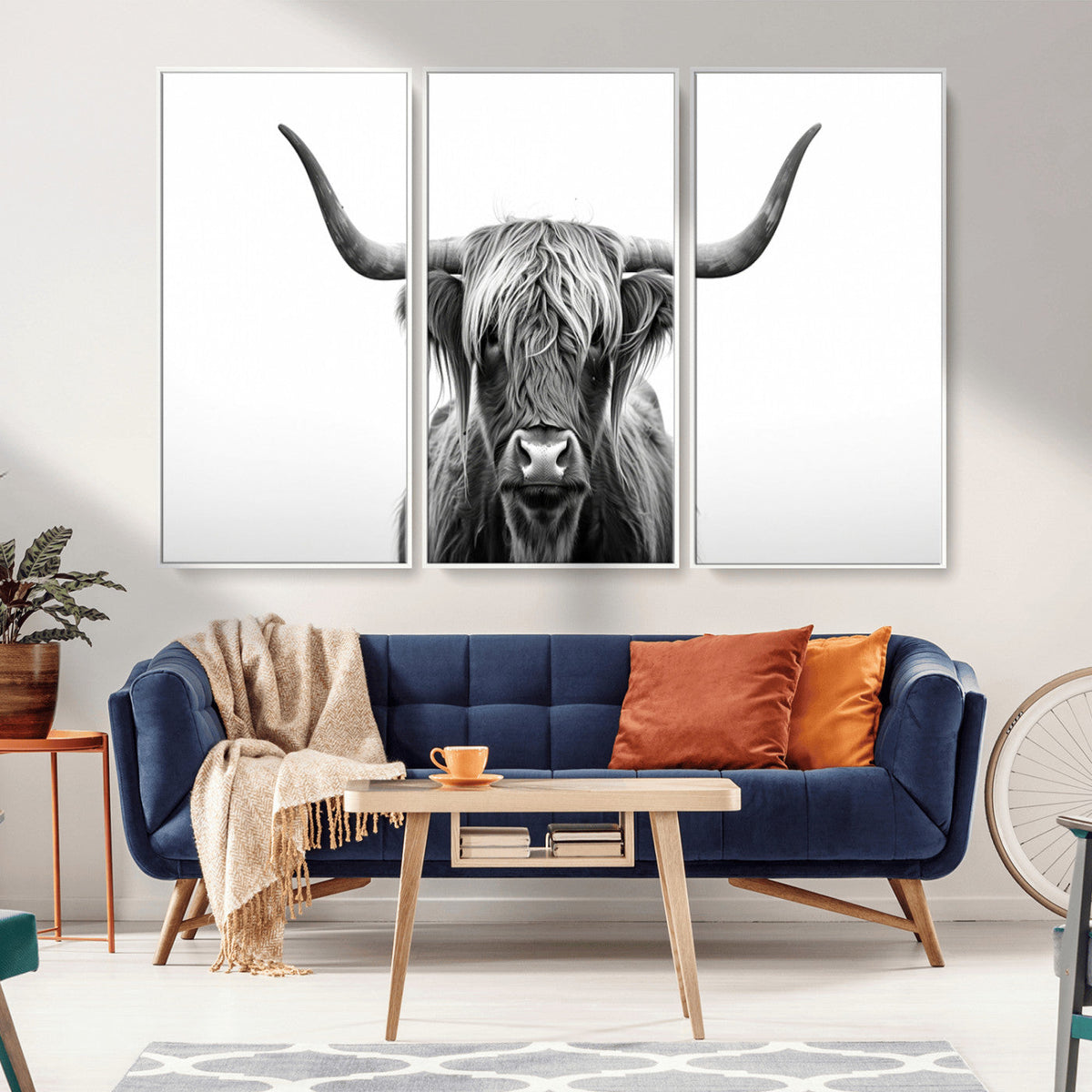 Highland Wall Art Canvas Print – Minimalist Black and White