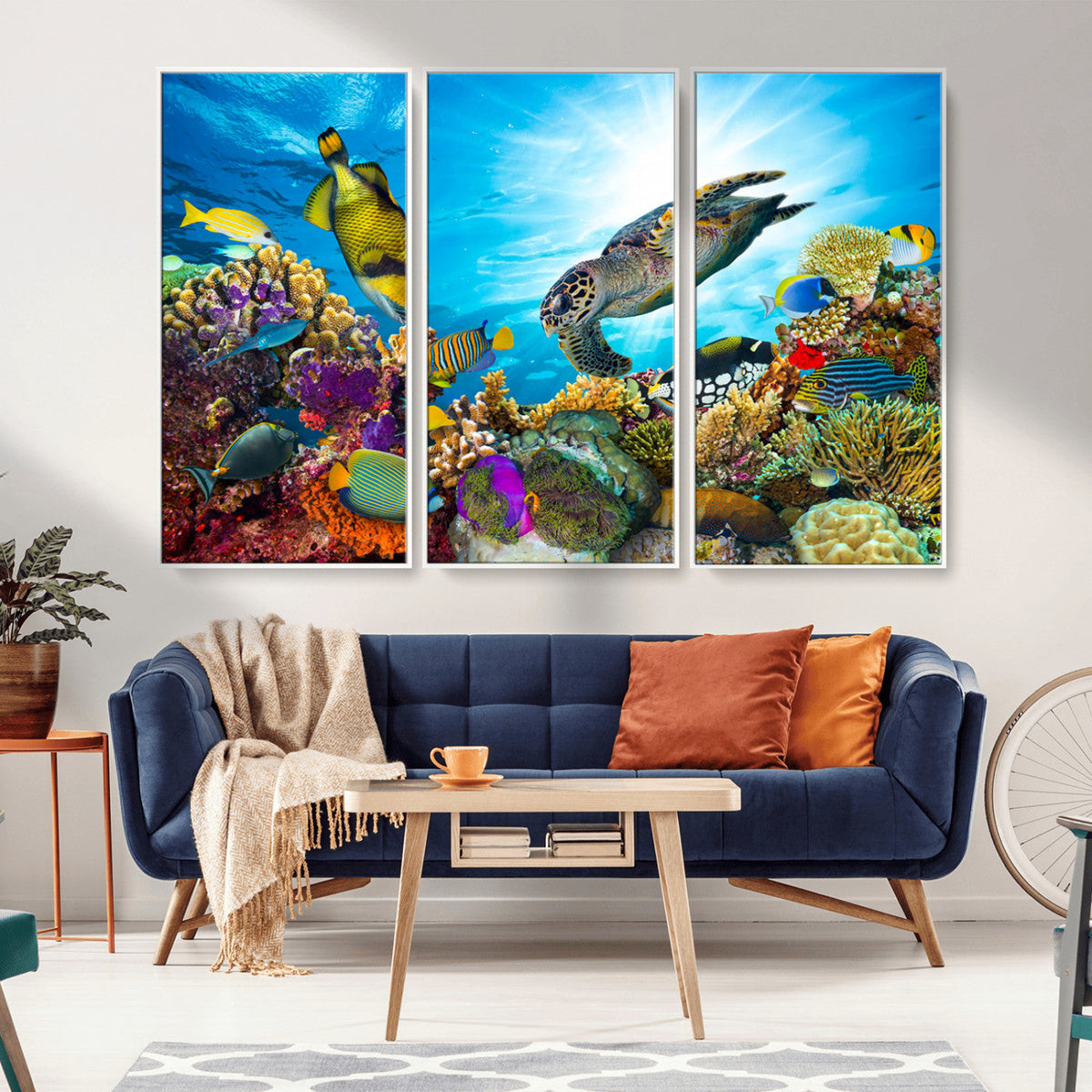 Colorful Coral Reef and Sea Life Turtle Canvas Print,