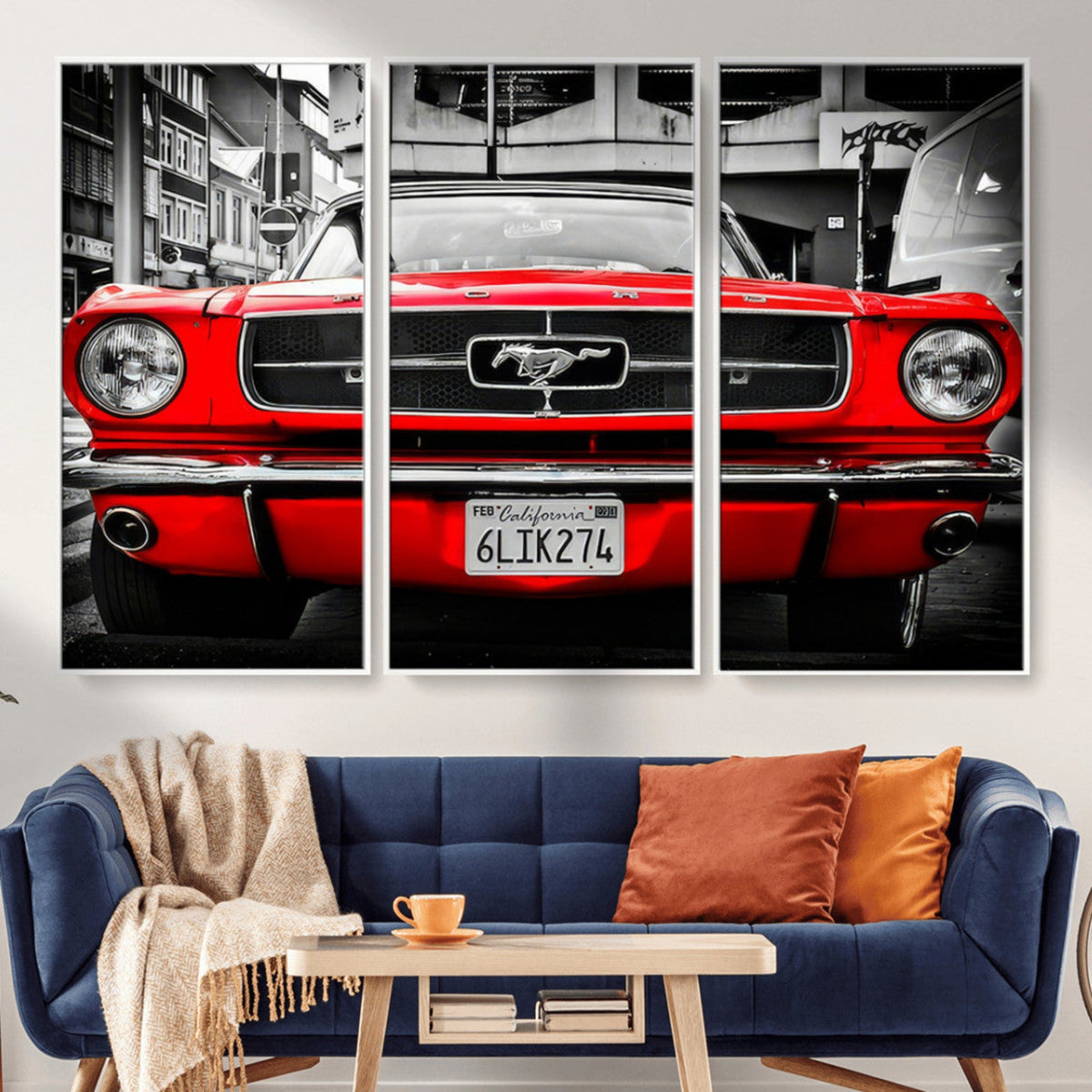 Red Mustang Car Wall Art – Framed Classic Vehicle Canvas