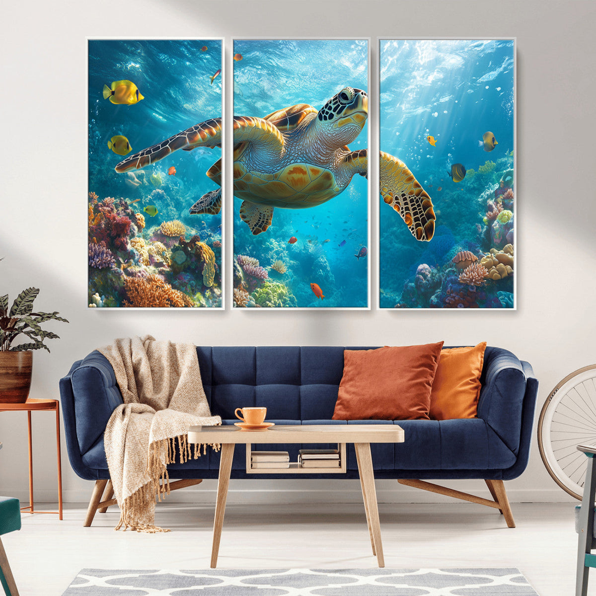 Sea Turtle Underwater Canvas Wall Art Print - Vibrant Ocean