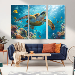 Sea Turtle Underwater Canvas Wall Art Print - Vibrant Ocean