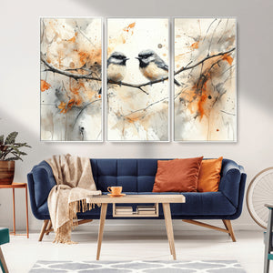 Abstract Watercolor Chickadee Bird Canvas Wall Art Print -