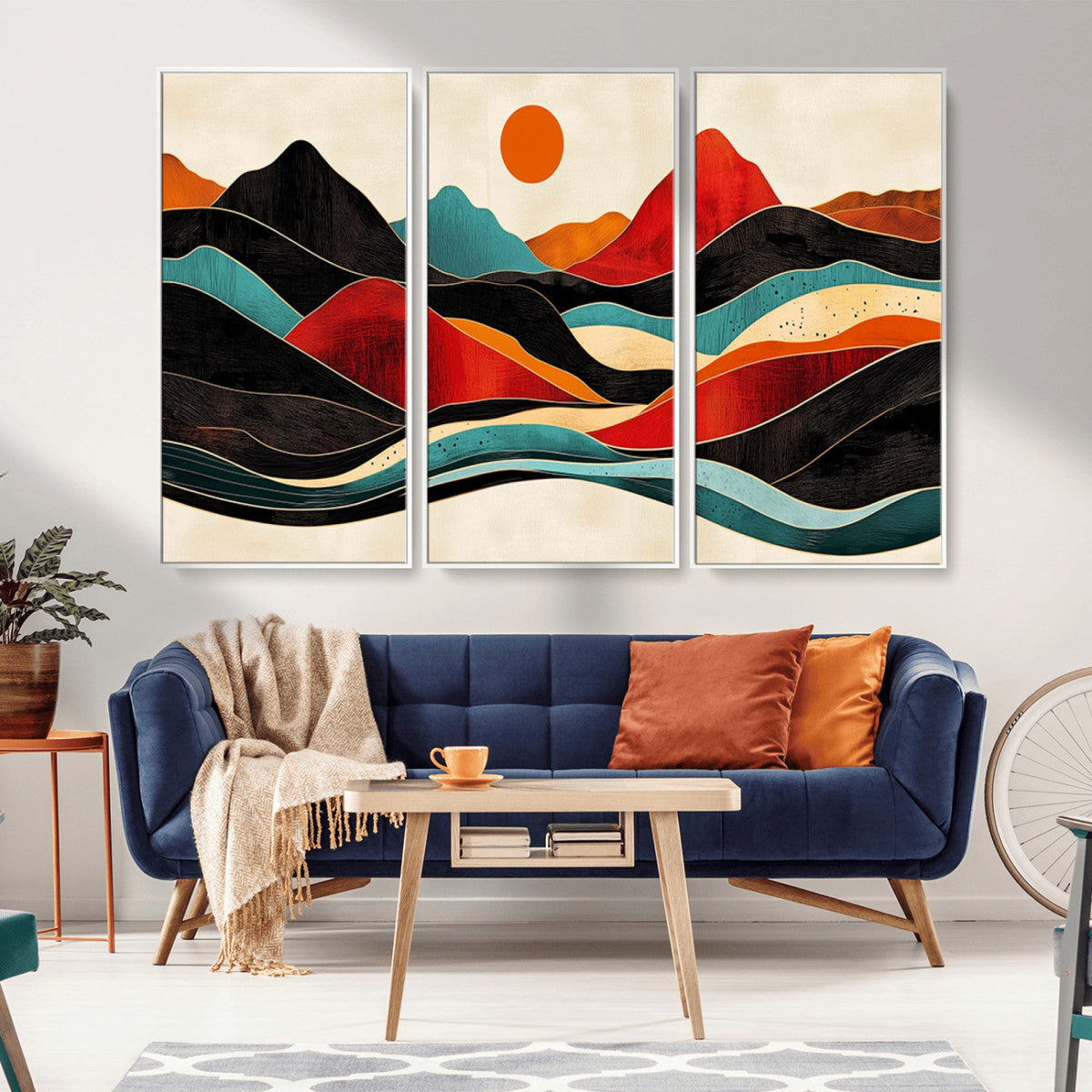 Western Wall Decor - Large Triptych Mountain Canvas - Boho