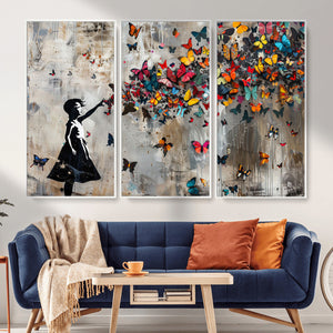 Banksy Butterfly Girl Wall Art – Modern Graffiti Canvas