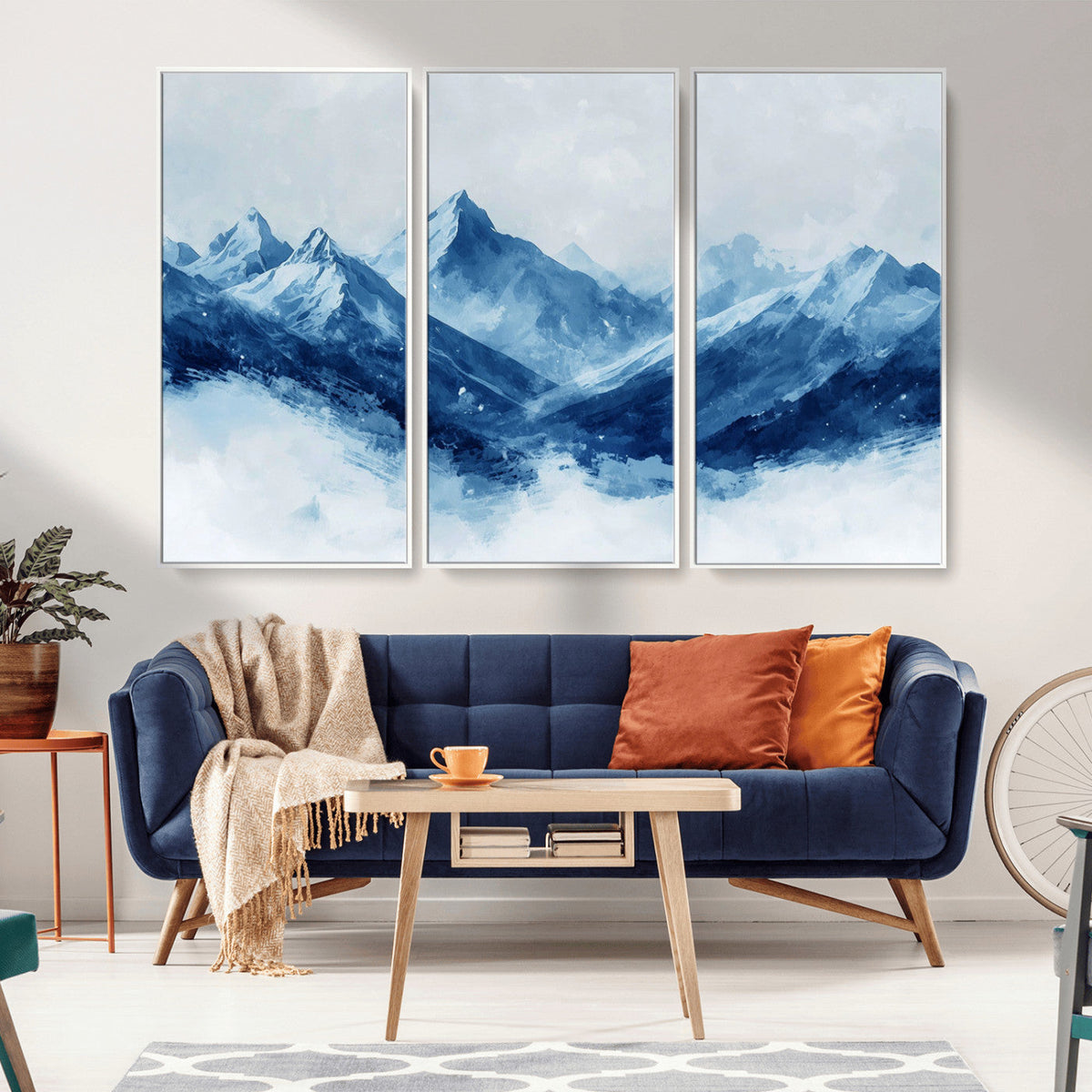 Blue Mountains Wall Art – Framed Snowy Range Canvas Artwork,