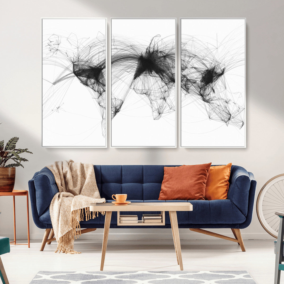 Flight Routes Air Traffic Map Canvas Wall Art - Framed -