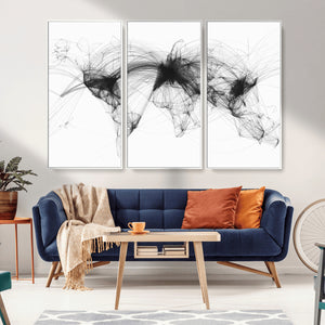 Flight Routes Air Traffic Map Canvas Wall Art - Framed -