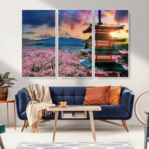 Mount Fuji Cherry Blossom Wall Art Canvas Print – Framed
