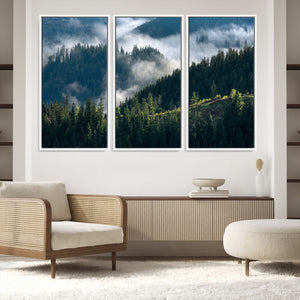 Misty Forest Wall Art Canvas Print – Pine Hills Foggy Trees