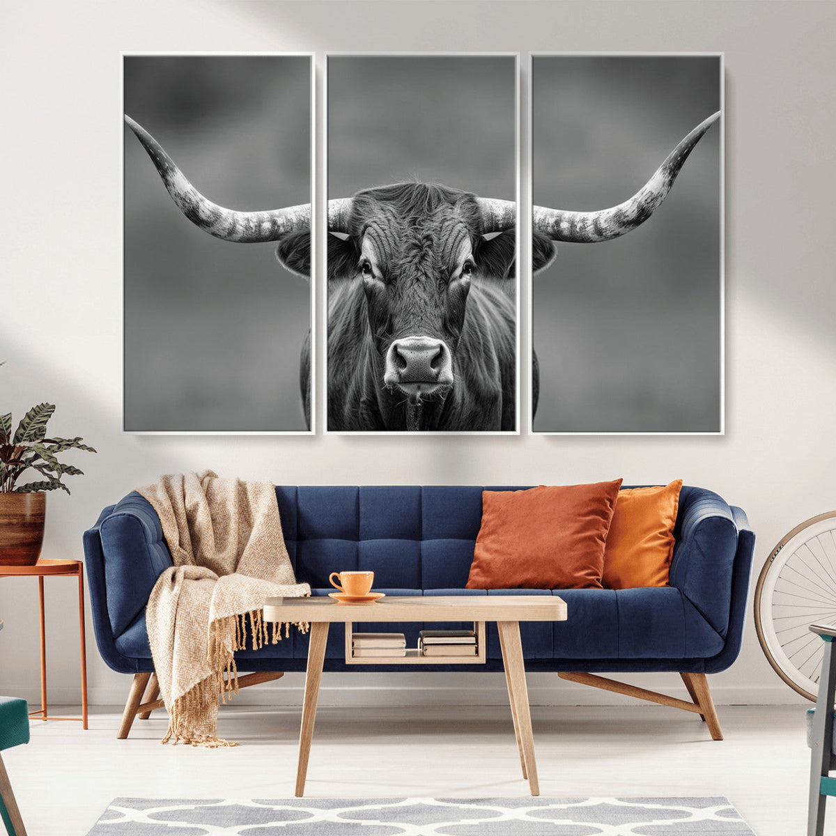 Texas Longhorn Wall Art Canvas Print – Framed Western Bull