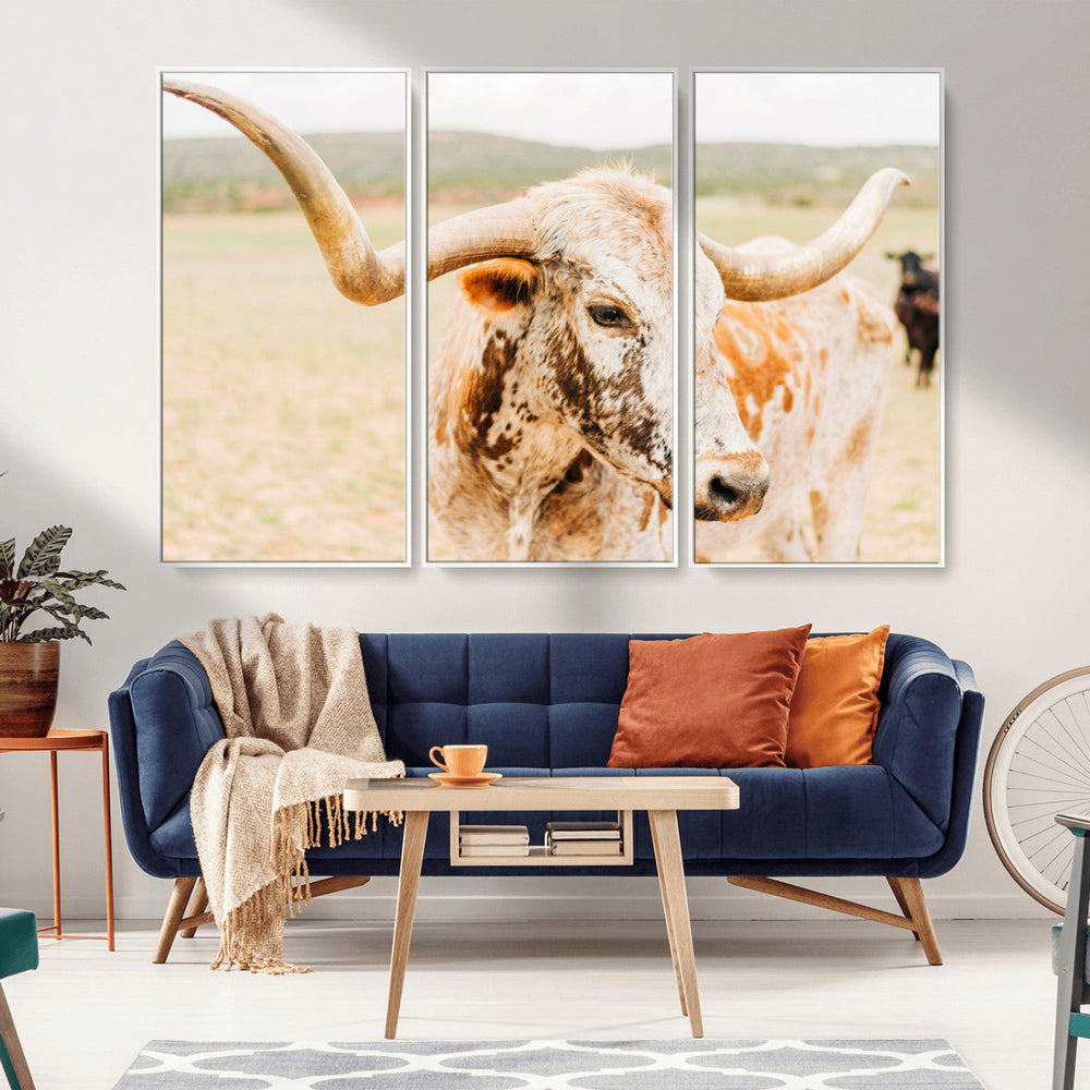 Texas Longhorn Wall Art Canvas Print – Framed Spotted Cow