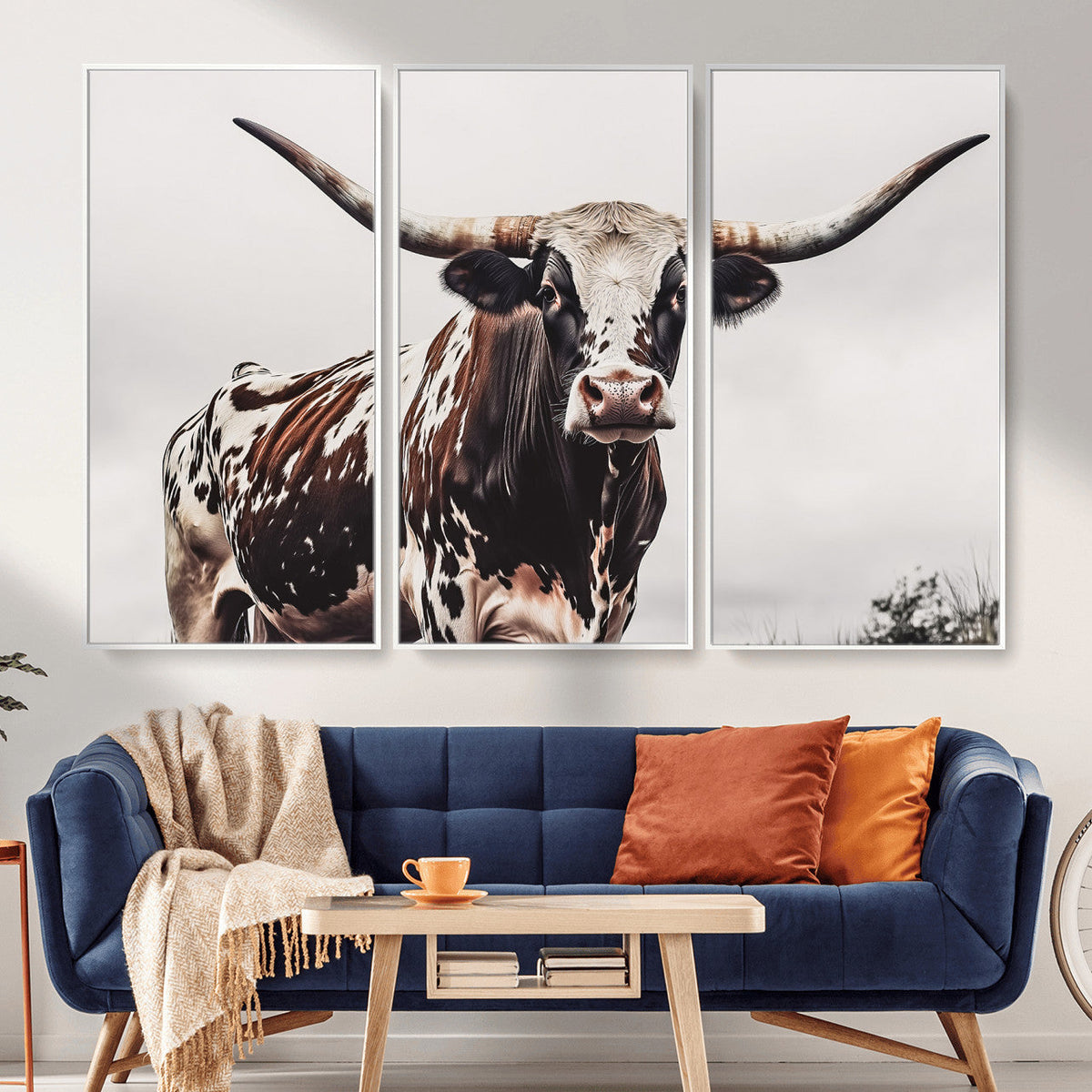 Texas Longhorn Wall Art Canvas Print – Framed Spotted Bull