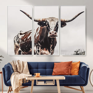 Texas Longhorn Wall Art Canvas Print – Framed Spotted Bull