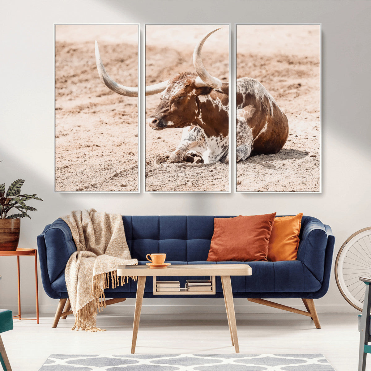 Texas Longhorn Wall Art – Framed Resting Bull Canvas