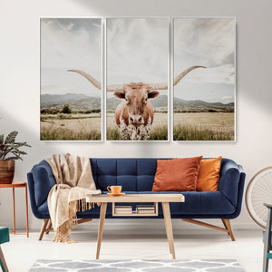 Texas Longhorn Wall Art Canvas Print – Framed Western Cow