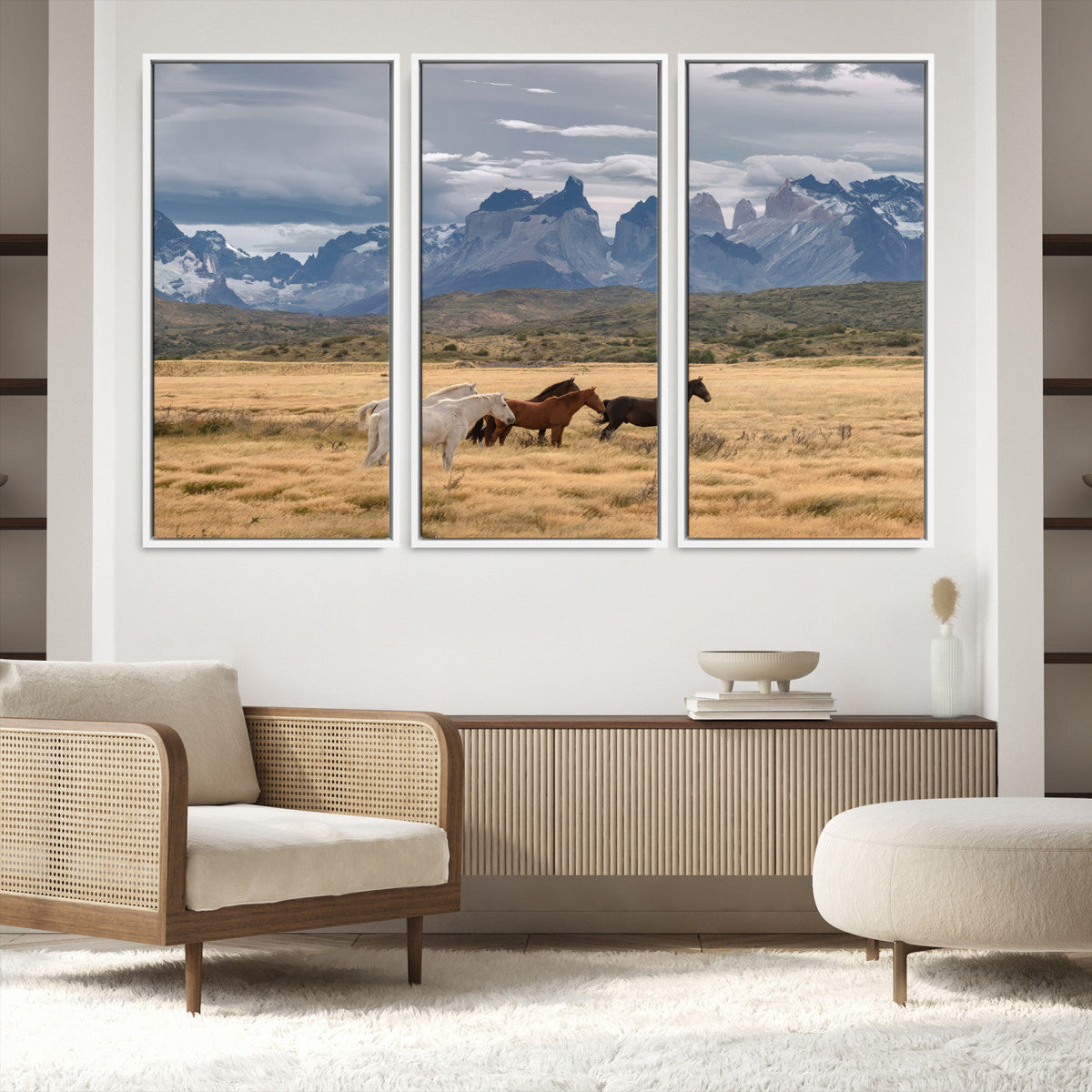 Grand Teton Park Wild Horses Wall Art Canvas Print – Framed