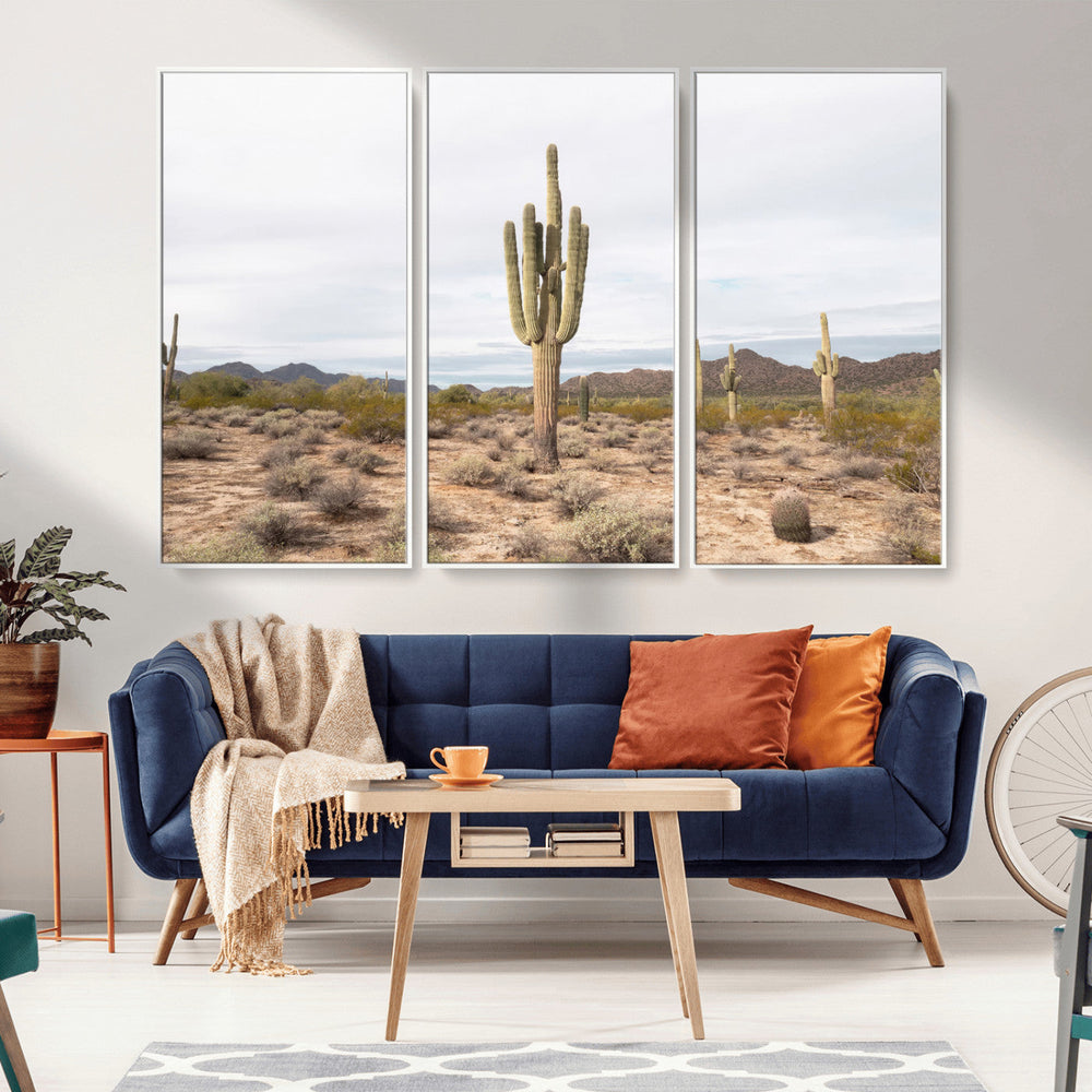 Saguaro Cactus Wall Art – Framed Desert Canvas Artwork,