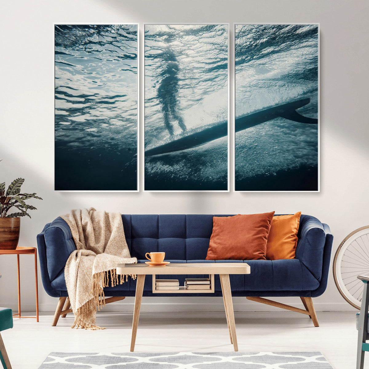 Underwater Surf Wall Art – Framed Ocean Wave Canvas Artwork,