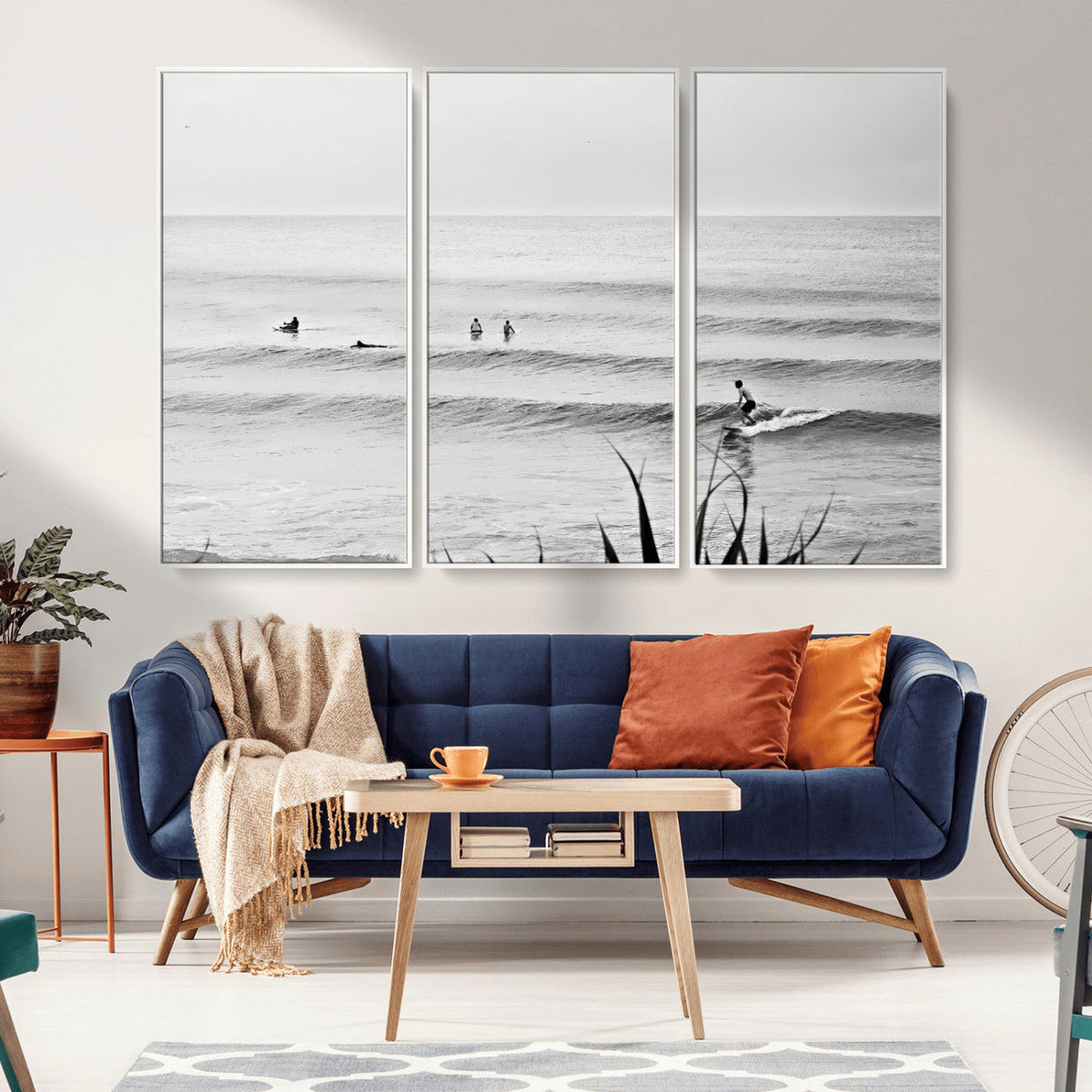 Surfer Silhouette Wall Art – Framed Calm Ocean Canvas