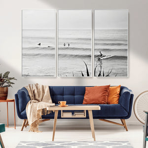Surfer Silhouette Wall Art – Framed Calm Ocean Canvas