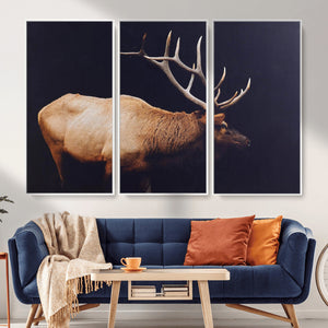 Rustic Elk Wall Art Canvas Print – Framed Moody Wildlife Art