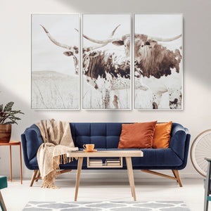 Longhorn Wall Art Canvas Print – Framed Western Cow Rustic