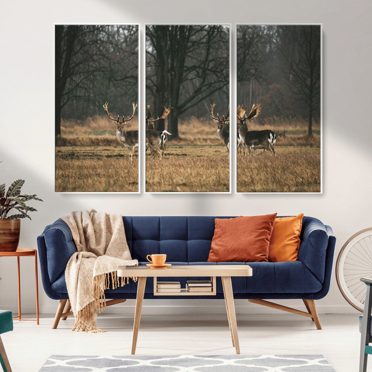 Deer Wall Art Canvas Print – Framed Rustic Wildlife Stags