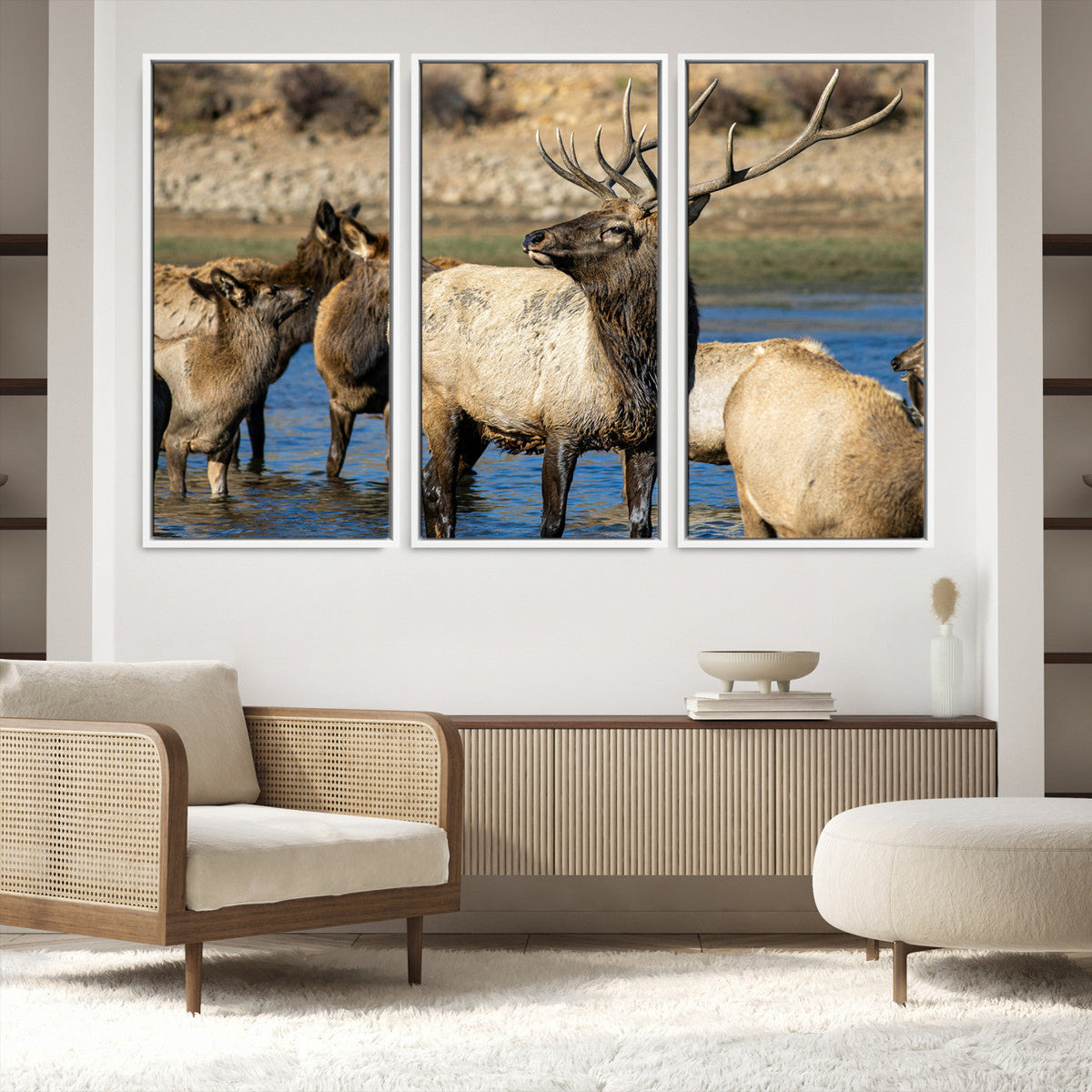 Wild Elk Wall Art Canvas Print – Framed Neutral Wildlife