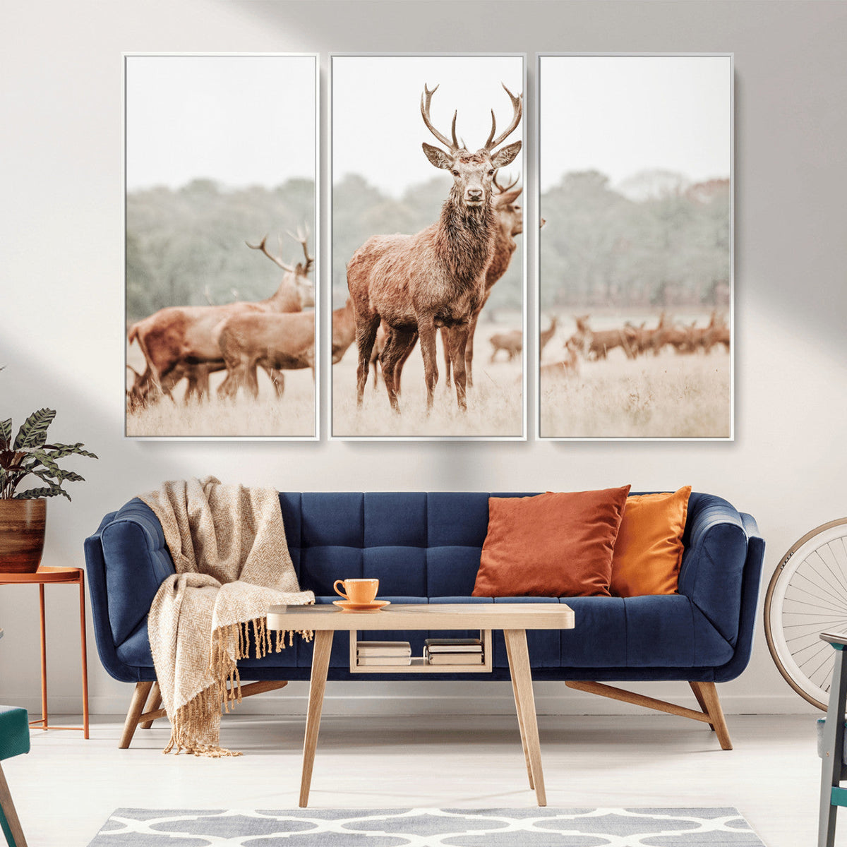 Rustic Nature Wall Art Canvas Print – Stag Woodland Framed