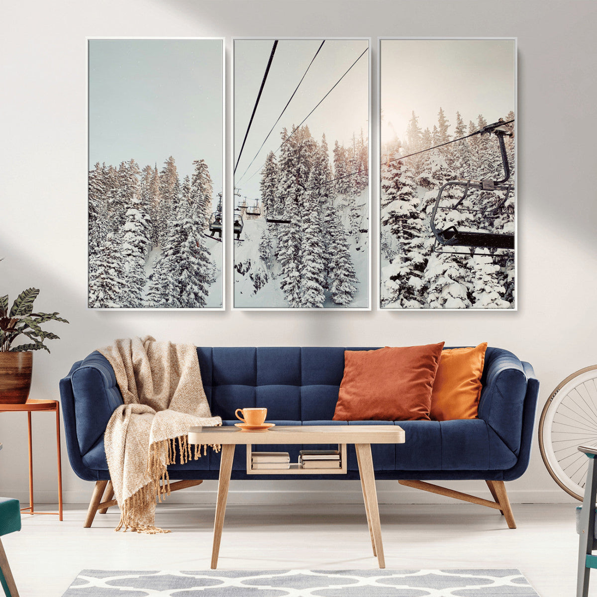 Frosty Pines Wall Art Canvas Print – Framed Cozy Cabin Ski