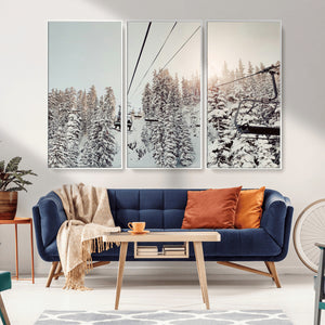 Frosty Pines Wall Art Canvas Print – Framed Cozy Cabin Ski