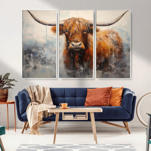 Scottish Highland Wall Art Canvas Print, Framed Longhorn Art