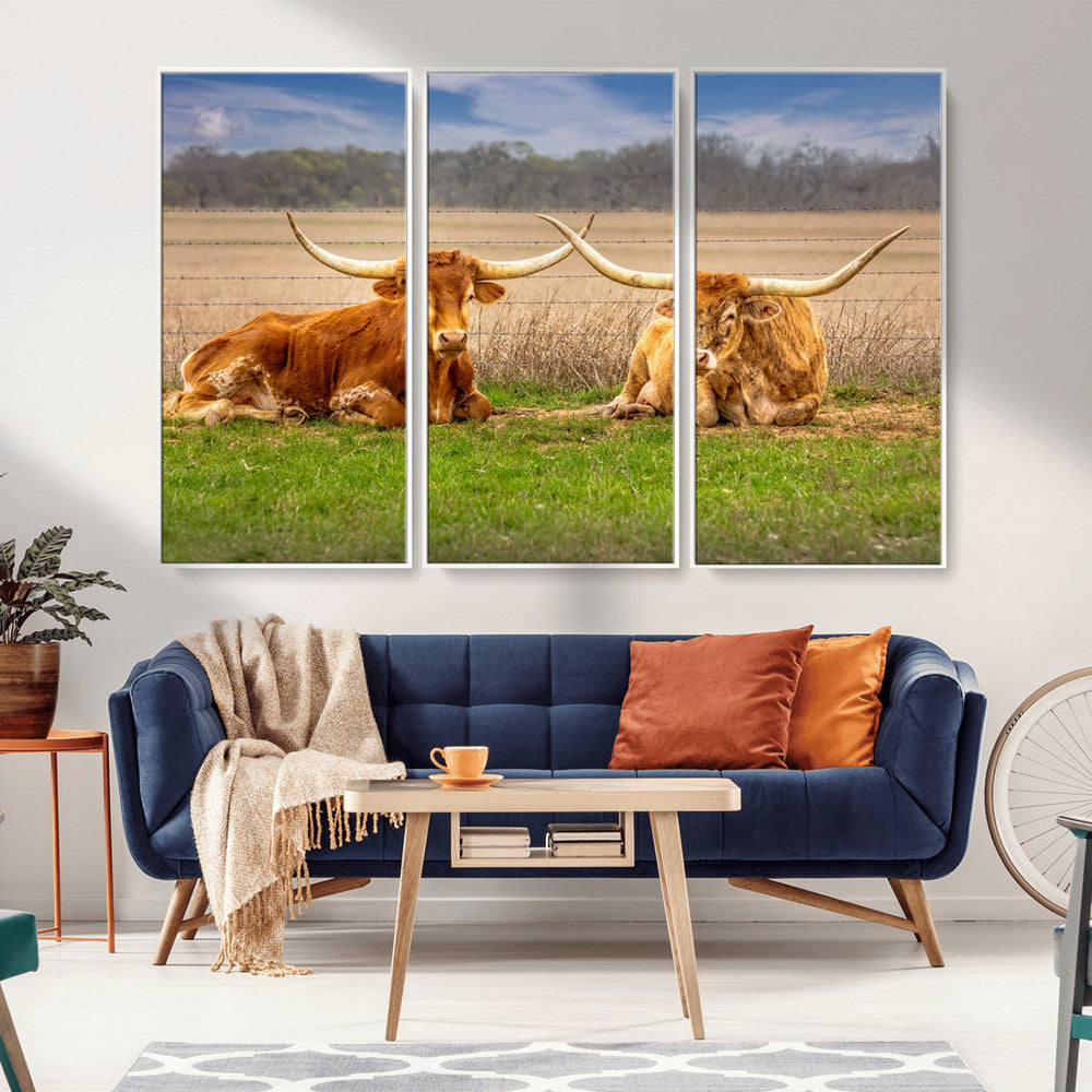 Texas Longhorn Pair Wall Art Canvas Print – Peaceful Rustic