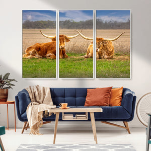 Texas Longhorn Pair Wall Art Canvas Print – Peaceful Rustic