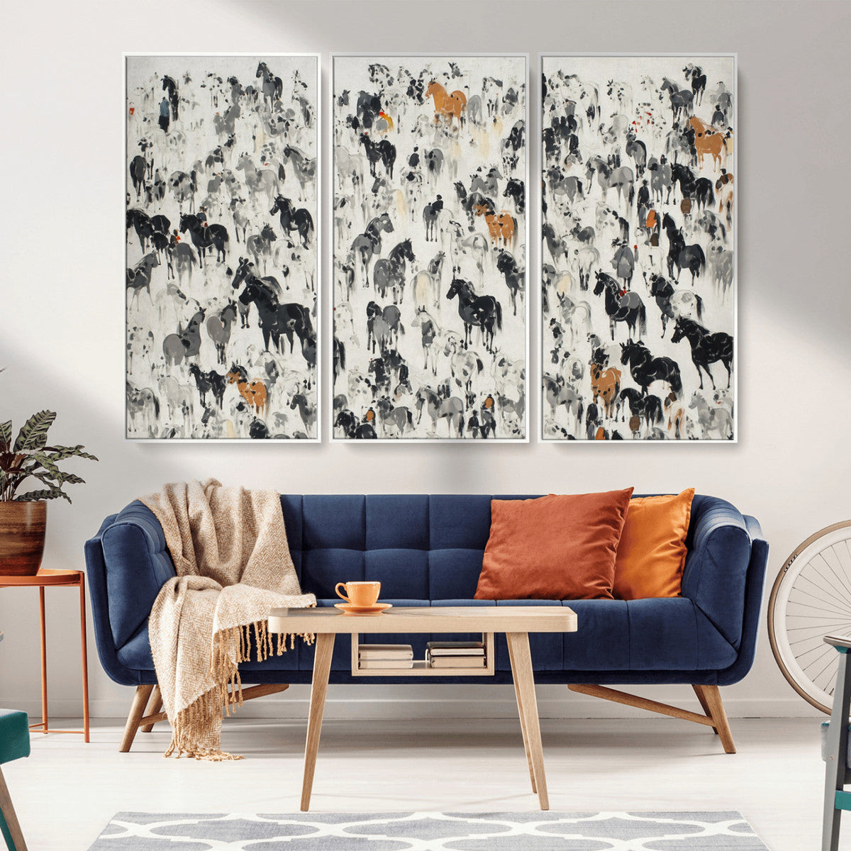 Wild Horse Stampede Wall Art Canvas Print – Monochrome