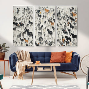 Wild Horse Stampede Wall Art Canvas Print – Monochrome